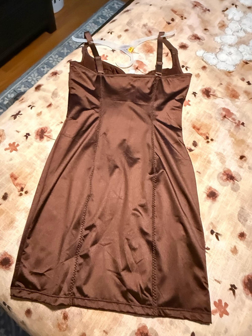 Satin Brown Slip Chemise with Adjustable Straps